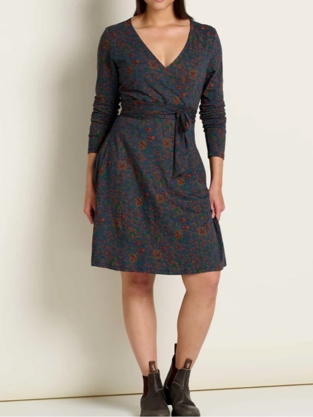 Women’s Toad & Co Cue Wrap Floral Long Sleeve Dress Blue Size L